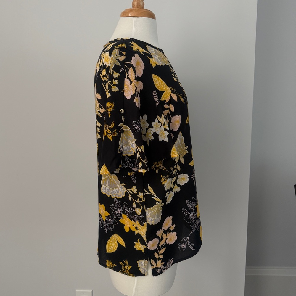 LOFT Black and Yellow Floral Blouse - Picture 3 of 6